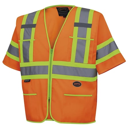Pioneer Sleeved Vest, Polyester, Hi-Vis Orange, XL V1023550U-XL